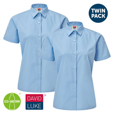 DL83 Blue Girls Short Sleeve School Shirt Twin Pack